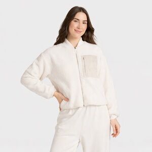 All In Motion Women's High Pile Bomber Jacket Authentic Cream Size M